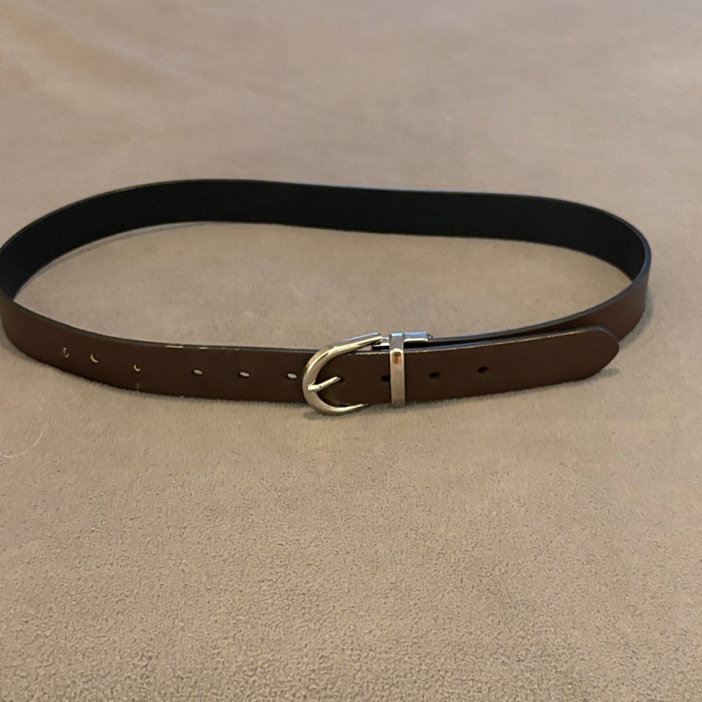Lauren Conrad Black Synthetic Reversible  Leather Belt with Silver Buckle
